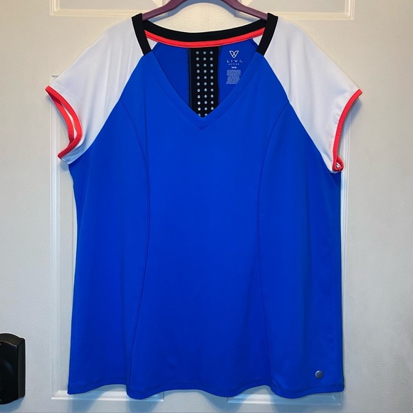 Livi Active Tops - LIVI Active Athletic Top Blue White V-Neck Sz 14/16 Mesh Back Stripe